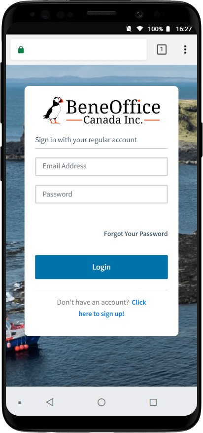 Screenshot of login page when view on phone.